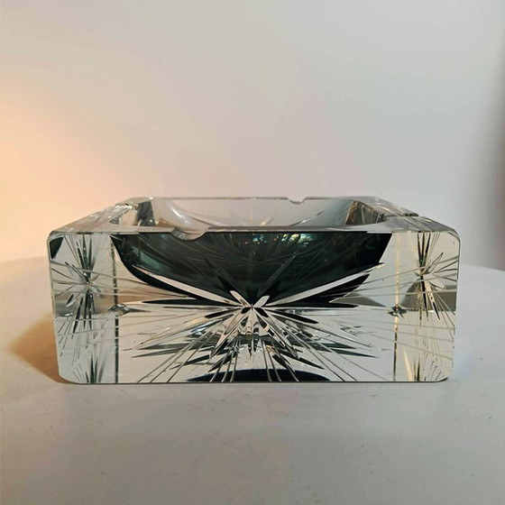 Image 1 of Cendrier ou vide-poches carré, grand modèle rare des années 1970, en verre de Murano, signé Mandruzzato. 14 cm / 5,51 pouces
