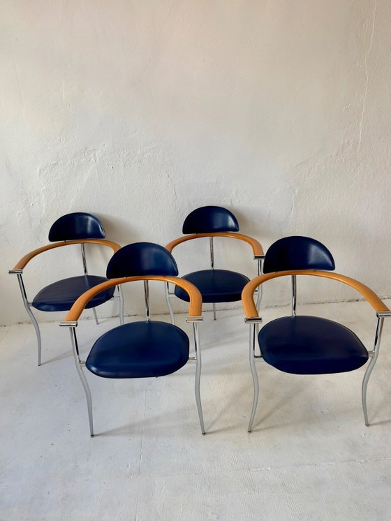 Image 1 of Sillas Stiletto en cuero azul de Arrben con estructura cromada