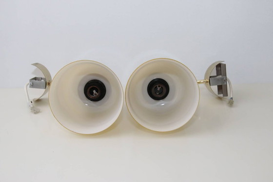 Image 1 of Set of 2 wall lamps brass glass shade 80s J Vintage