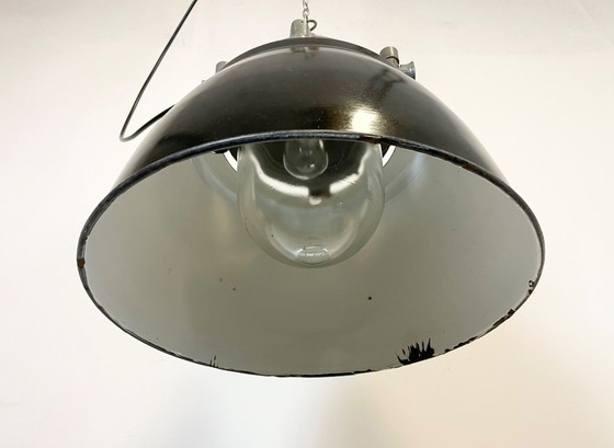 Image 1 of Lampe antidéflagrante gris foncé avec abat-jour émaillé noir, années 1970