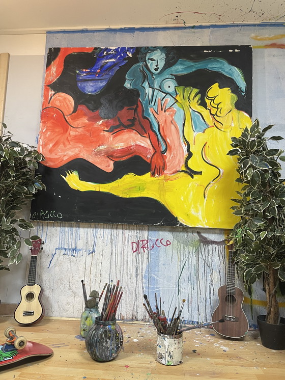 Image 1 of Le giocatrici opera firmata originale Leonardo Di Rocco 150 X 130 cm 