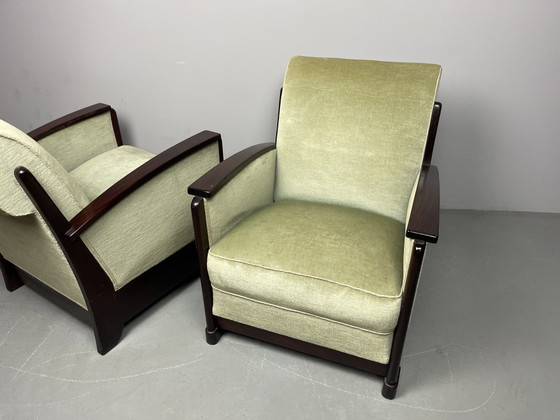 Art Deco Lounge Chairs Attributed to Pander – H Pander, Armchairs, Wood, Textile (photo 9 of 11)