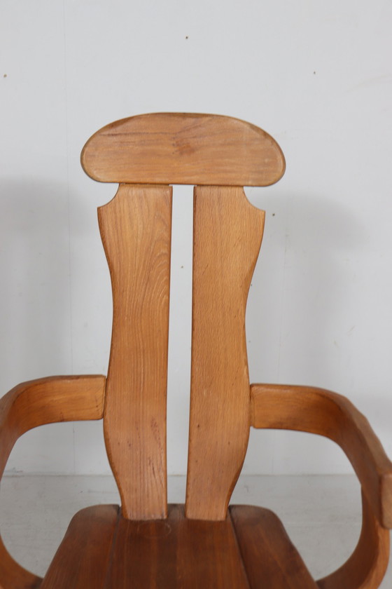 Image 1 of Set di 6 sedie da pranzo brutaliste di De Puydt, rovere, Belgio, anni '70