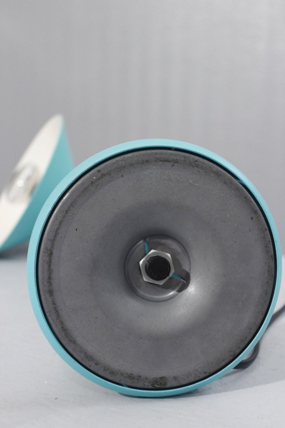 Image 1 of Lampe de bureau flexible vintage Aluminor France design 1980s turquoise