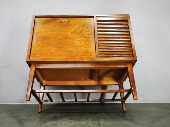 1960s Danish Modern Beech Wood Bar Cabinet with Tambour Door, Chest of drawers, Brown (photo 16 of 16)