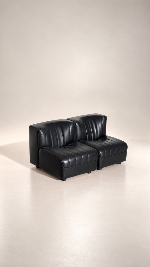 Modulares Sofa '9000' aus schwarzem Leder von Tito Agnoli