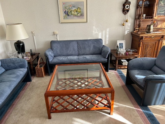 Image 1 of Leolux Bora Bora 3-2,5-1 Zits bank/fauteuil uitgevoerd in leer/alcantara blauw.