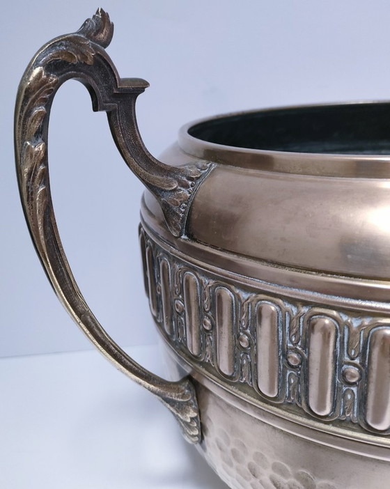 Image 1 of large stamped brass plant pot