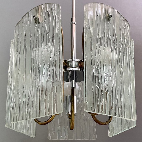 Image 1 of Lampada a sospensione a cinque luci in ottone/cromo di metà secolo moderno del 1960