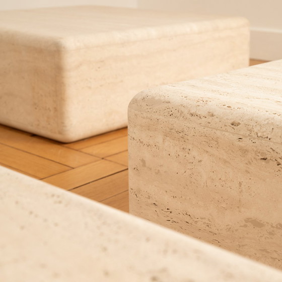 Image 1 of 4 Square Travertine Tables