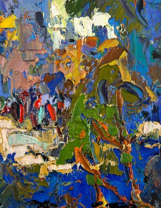 Image 1 of Original Oil Painting Summer Village Landscape Church in the embrace of nature