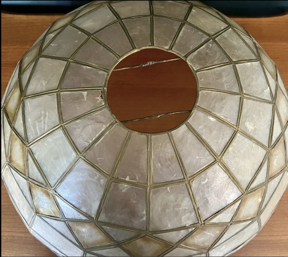 Image 1 of Vintage Art Deco Mother-of-Pearl Shade / Hanging Lamp From France, 1930s