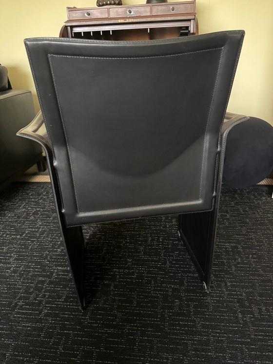 Original Matteo Grassi „Korium KM1“ Saddle Leather Chair by Tito Agnoli, Postmodern, Side chairs, Black (photo 5 of 5)