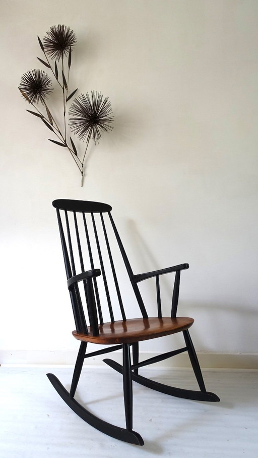 Roland Rainer High Back 1960 Sedia a dondolo IImari Tapiovaara – schommelstoelen, Wood