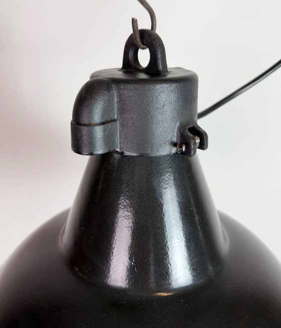 Image 1 of Industrial Black Enamel Factory Lamp with Cast Iron Top, 1950s