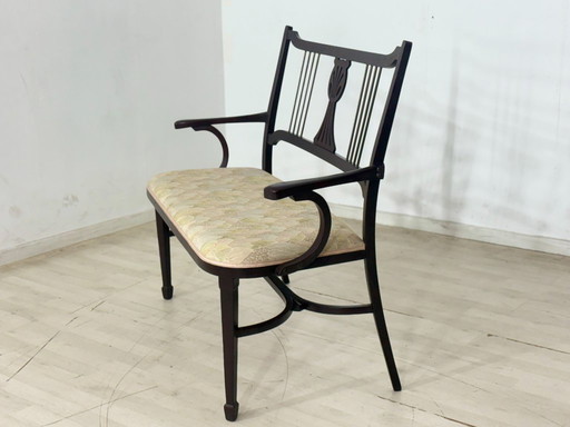 Originele Thonet-bank circa 1900 – Art Nouveau/Weense bank met messing rugleuning.