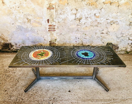 Vintage Ceramic And Chrome Coffee Table, 1970S