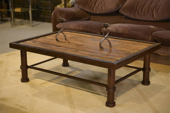 Brutalist coffee table made of wood and wrought iron from the 1960s., Brown (photo 5 of 13)