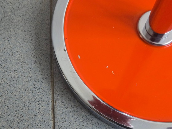 Image 1 of Cendrier Sur Pied Vintage 1970 En Metal Laque Orange & Chrome 70s Space Age