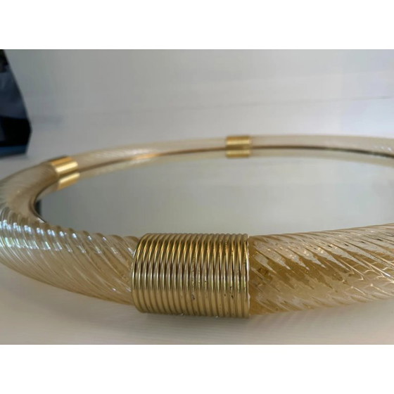 Image 1 of Elegante specchio rotondo in oro stile Murano, modello Barovier.