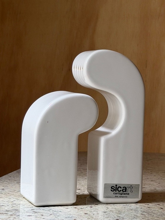 Pino Spagnolo per Sicart Italy Saliera e pepiera - Set in ceramica "abbracciante" anni '70 Space Age - (photo 19 of 20)