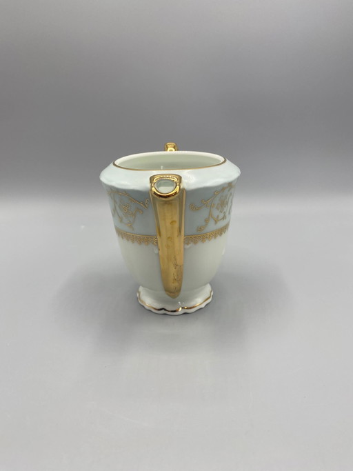 Jammet-Seignolles Limoges porseleinen koffiepot – celadonblauwe en gouden decoratie – decoratieve objecten (photo 2 of 8)