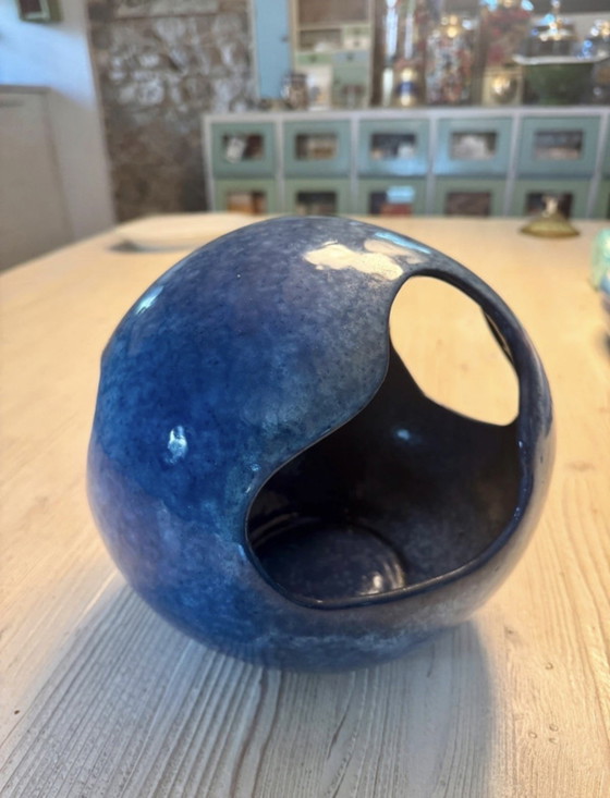 Vintage Blue Ceramic Sculpture Vase, 70s (photo 5 of 9)