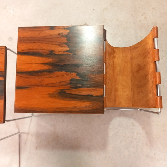 Vintage Dutch Design Brabantia Miniset Met Tuigleer Lectuurbak Nesting Tables – Bijzettafels, Leather, Metal (photo 6 of 9)