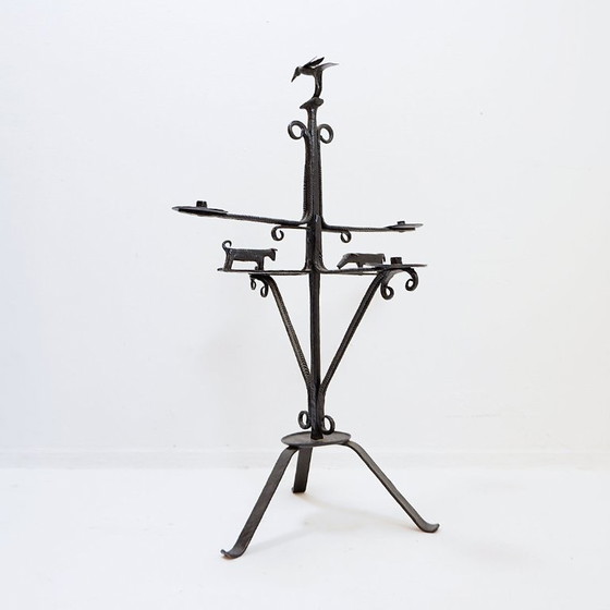 Image 1 of Wrought iron candlestick in the "Atelier de Marolles" style - France, 20th century