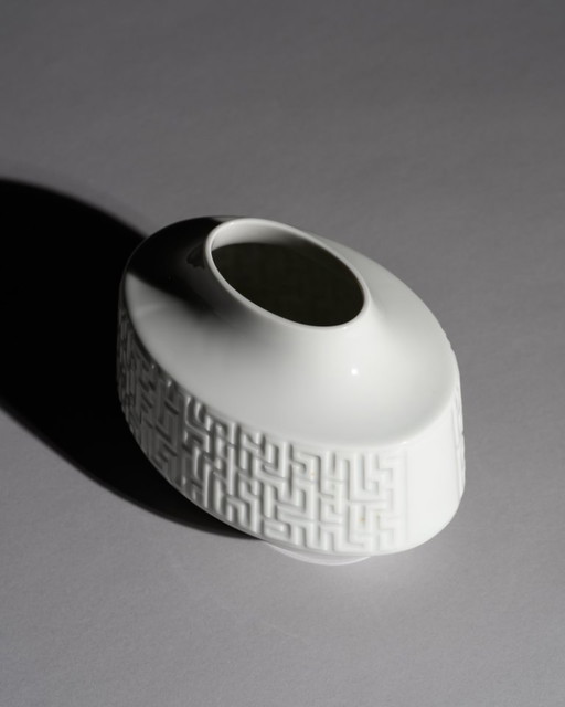 Heinrich Porcelain Vase “Labyrinth” White Relief Porcelain H&C Selb Bavaria 1960