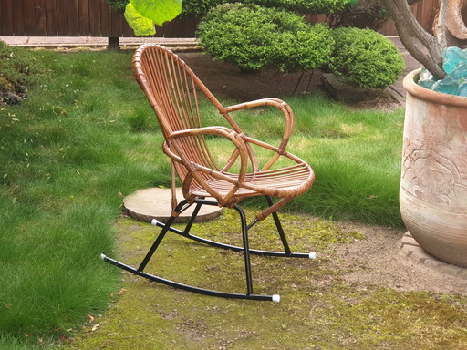 Vintage Rattan Dirk van Sliedregt Schaukelstuhl