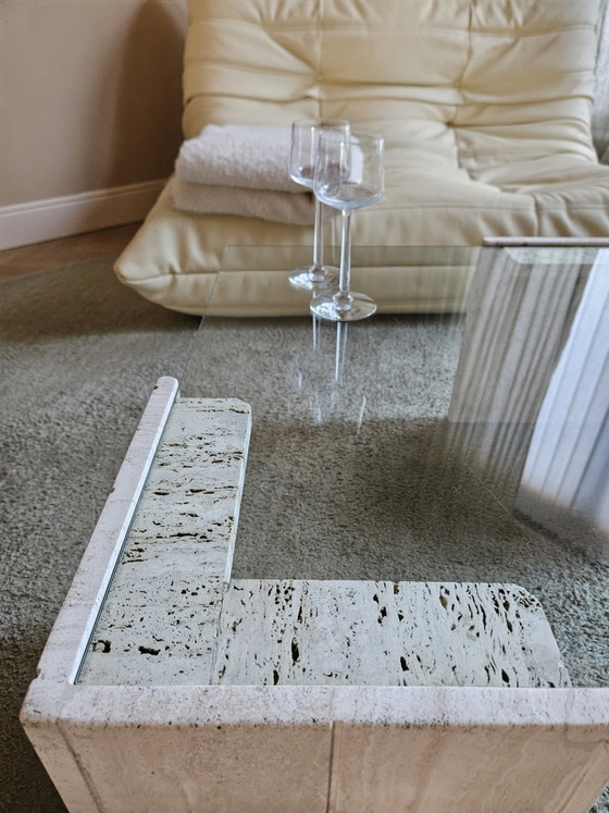 Image 1 of Salontafel in travertin met glas