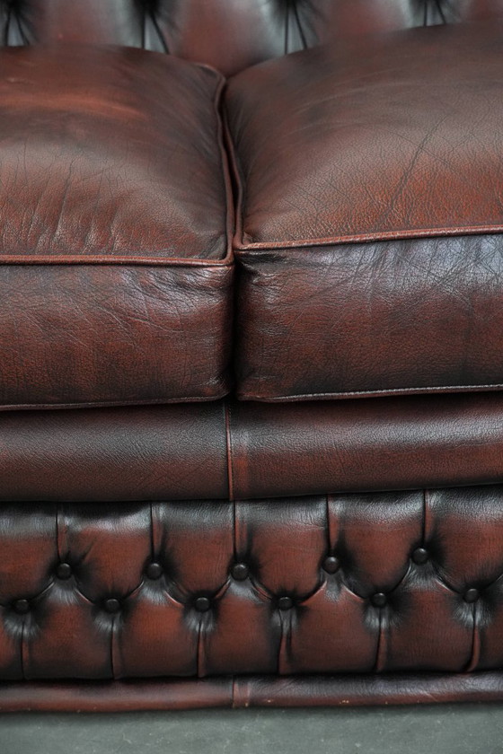 Image 1 of Divano Chesterfield in pelle di mucca in stile inglese con bellissimi colori rosso/marrone
