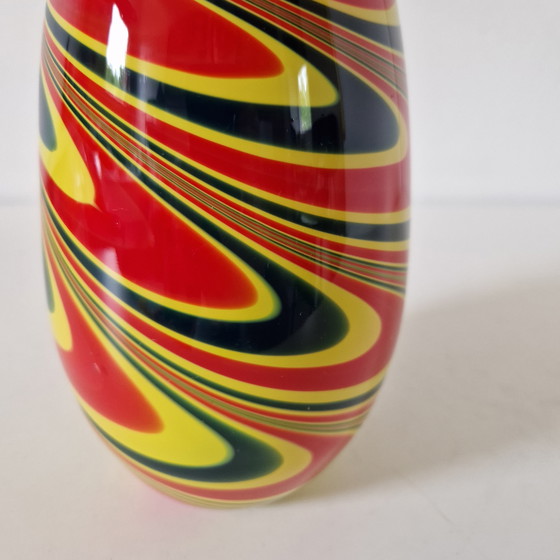 Image 1 of Vaso vintage a volute in vetro soffiato a bocca stile anni '70