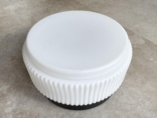 1x Ronde Melkglazen Plafonnière / Plafondlamp Met Ribbels – plafondlampen, Glass, Plastic (photo 2 of 8)