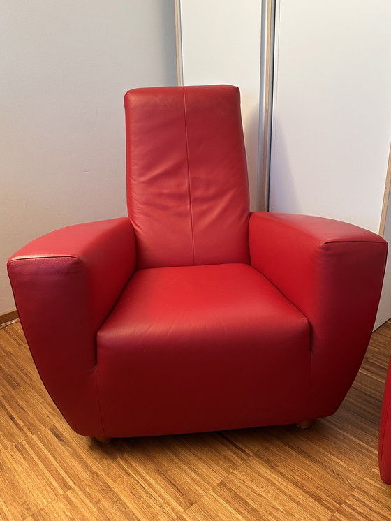 Image 1 of Longa-Sessel con Hocker (rotes Leder) de Gerard van den Berg