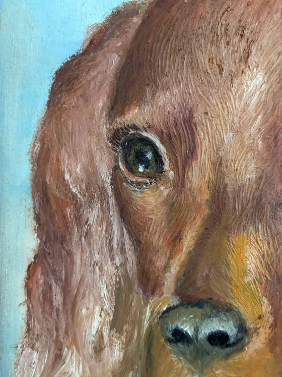 Vintage original dog portrait oil painting, signed animal art – Paintings & Drawings, Wood, Canvas (photo 10 of 19)
