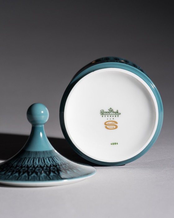 Image 1 of Trío gráfico turquesa Rosenthal Studio-Line Diseño de Theo Baumann Jarrones y caja