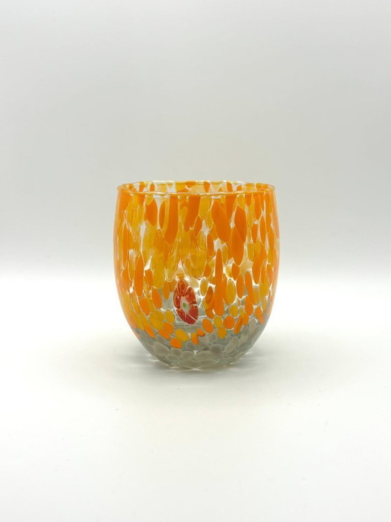 Image 1 of Set van 6 Venetiaanse glazen van geblazen glas met Murano-effect (murrine) in het glas verwerkt, handgemaakt in Italië.