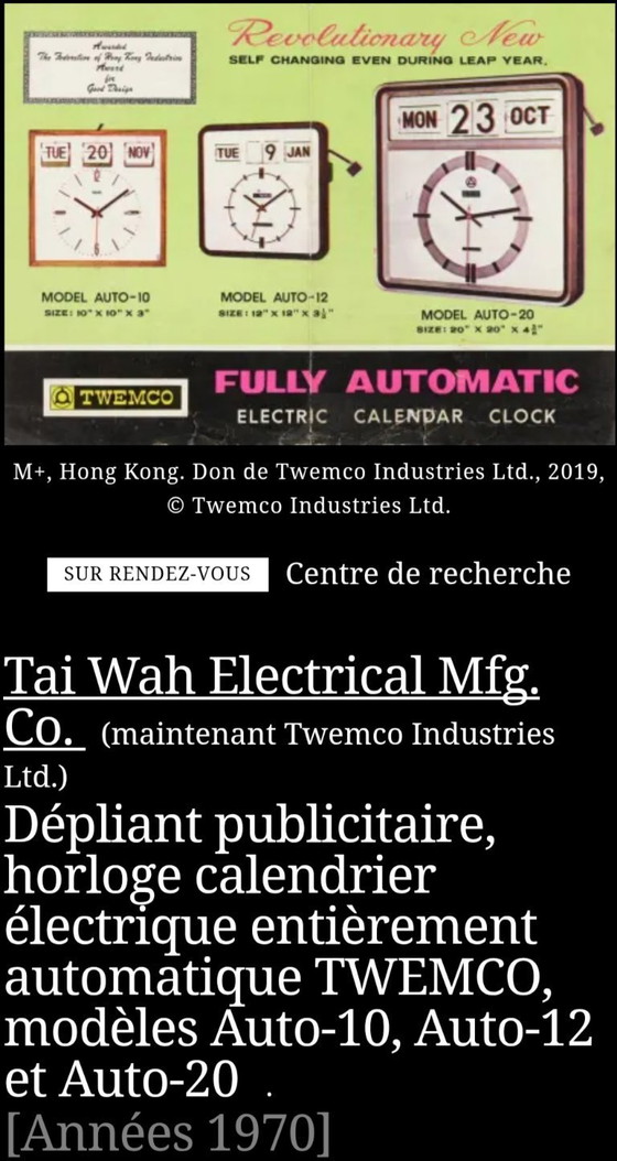 Image 1 of Important designer clock Twemco Auto-20 1970