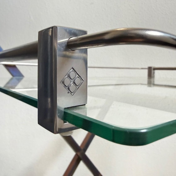 Bar cart with glass shelves and metal frame, Peter Ghyczy, Transparent, Vintage (photo 4 of 15)