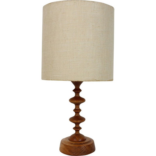 Vintage table lamp in maple wood, paper and jute by Antonín Hepnar, Czechoslovakia 1970s
