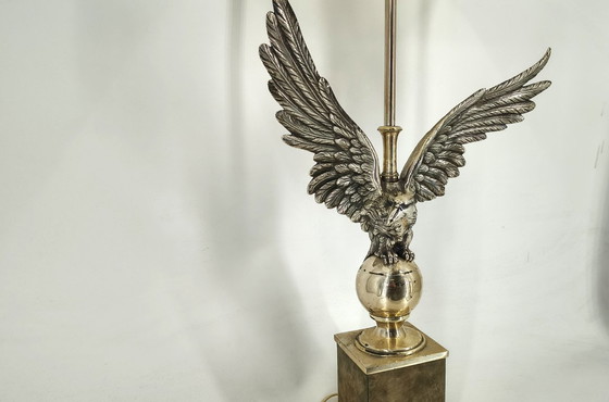 Image 1 of Een paar nikkelen adelaartafellampen van Loevsky en Loevsky, jaren 70.