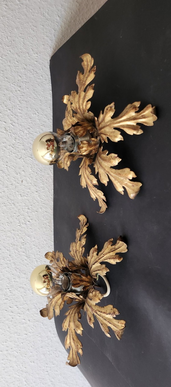 Lámpara de techo estilo Hollywood Regency Florentine, dorada con pan de oro, forjada a mano, diseño floral (photo 12 of 20)