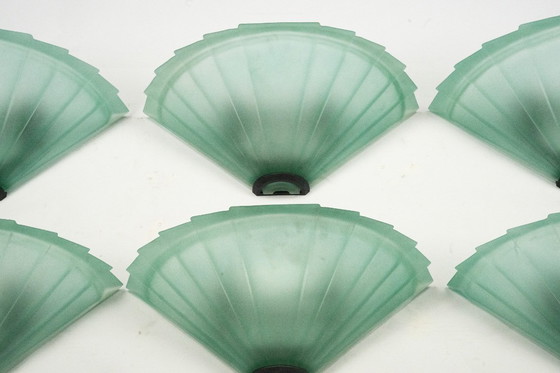 Image 1 of Set of six De Majo sconces in thick green murano glass. Italy 1980s