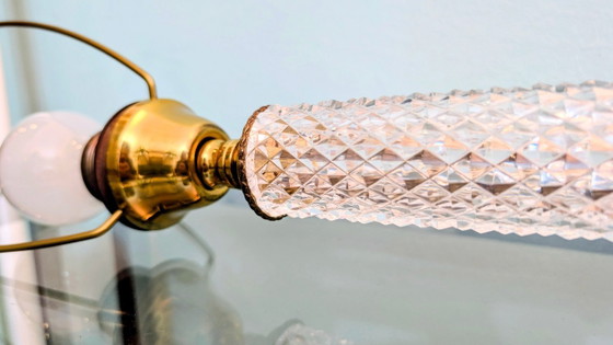 Vintage crystal glass table lamp with brass – Hollywood Regency / 1960s – 77 cm (photo 9 of 16)