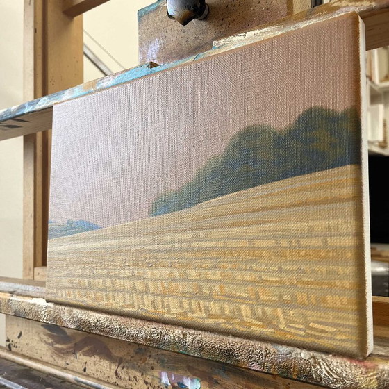 Image 1 of Mowed field, unique painting, hand-painted one-of-a-kind piece, 30 x 20 cm, acrylic paint on canvas