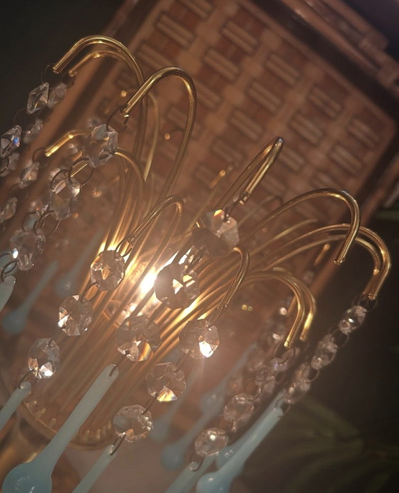 Image 1 of Lampada da tavolo vintage a goccia in vetro opalino azzurro Murano, italiana