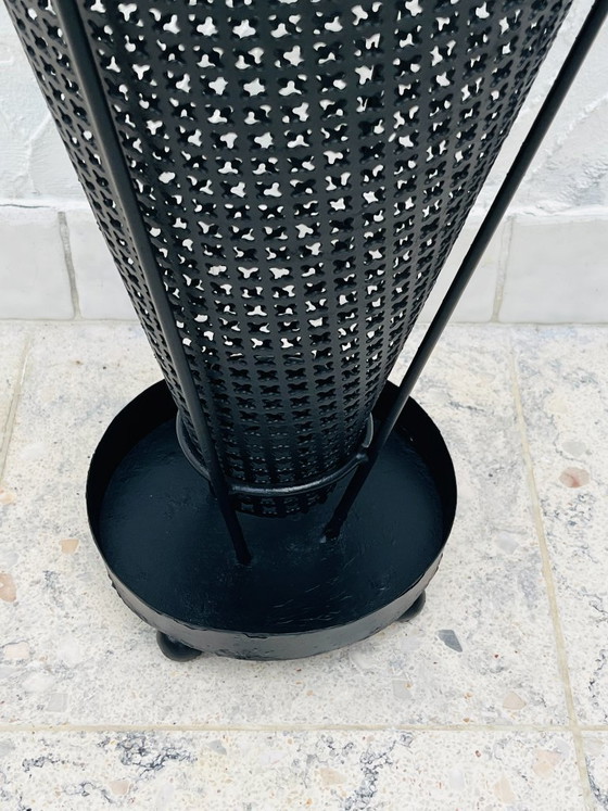Image 1 of Vintage umbrella stand in black perforated metal and brass