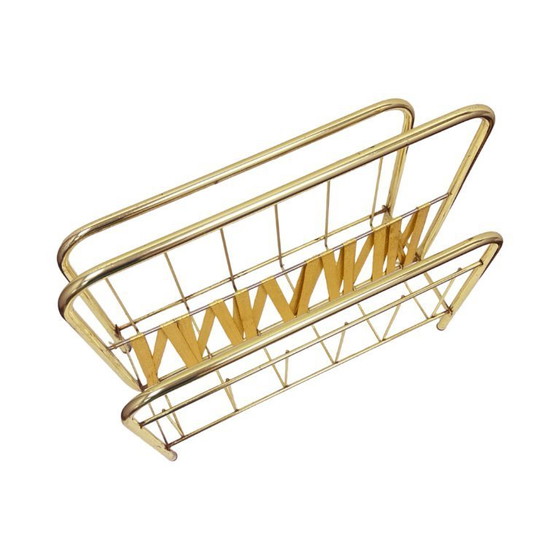 Image 1 of Vintage krantenrek van messing en stof, jaren 70, Duitsland, Hollywood Regency-stijl.